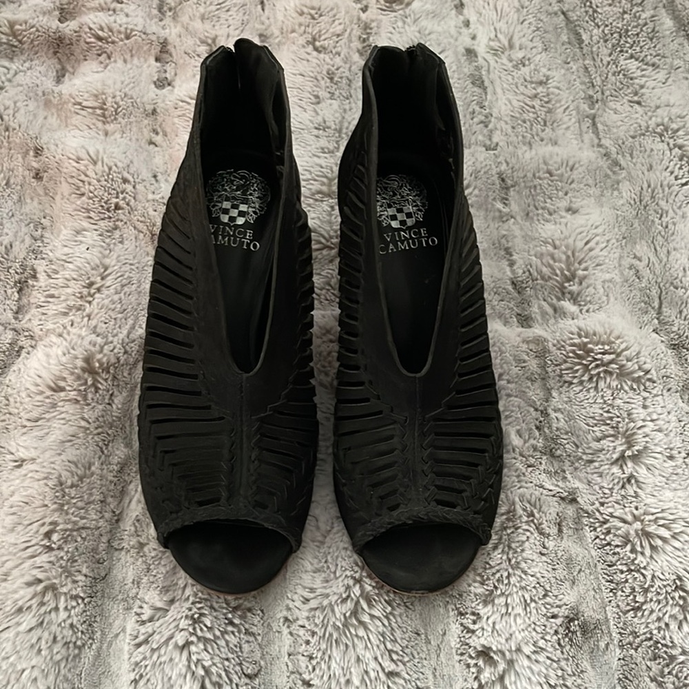 Vince Camino Black Caged Open Toe Bootie